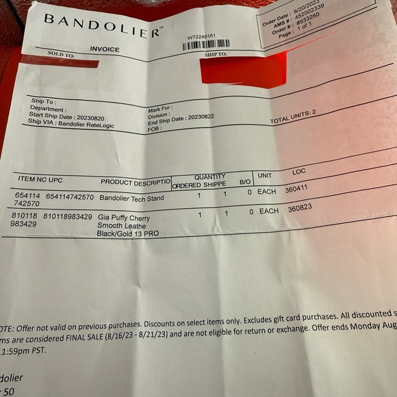 Bandolier Gia Cherry Crossbody for I Phone 13 Pro - Limited Edition - Picture 4 of 6